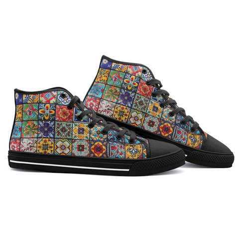 High-Top Canvas Shoes Colorful Mosaic Ceramic Tiles