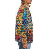 Down-Padded Puffer Jacket Colorful Mosaic Ceramic Tiles