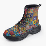 Casual Leather Chunky Boots Colorful Mosaic Ceramic Tiles