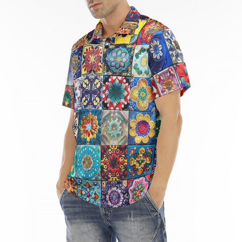 Men's Polo Shirt Mosaic of Colorful Ceramic Tiles