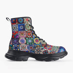 Casual Leather Chunky Boots Mosaic of Colorful Ceramic Tiles