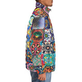 Down-Padded Puffer Jacket Mosaic of Colorful Ceramic Tiles