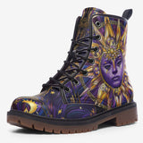 Leather Boots Mystical Sun and Moon Design