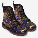 Leather Boots Mystical Sun and Moon Design