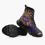 Casual Leather Chunky Boots Mystical Sun and Moon Design