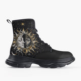 Casual Leather Chunky Boots Sun and Moon Celestial Elements