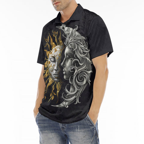 Men's Polo Shirt Sun and Moon Artwork