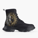 Casual Leather Chunky Boots Sun and Moon in Ornate Circle