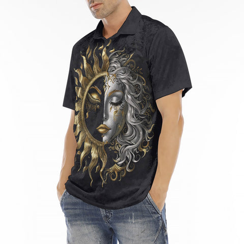 Men's Polo Shirt Sun and Moon in Ornate Circle