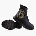 Casual Leather Chunky Boots Sun and Moon in Ornate Circle