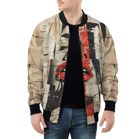 Bomber Jacket Abstract Artwork Red Lipstick