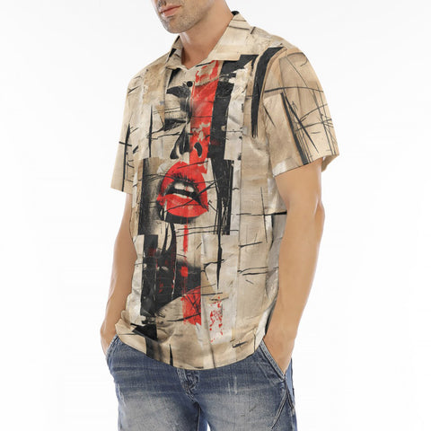 Men's Polo Shirt Abstract Artwork Red Lipstick