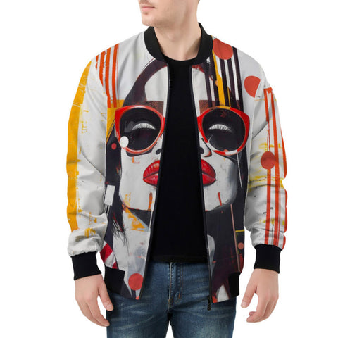 Bomber Jacket Woman with Red Sunglasses Abstract Art