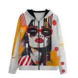 Men's Zip Up Hoodie Woman with Red Sunglasses Abstract Art