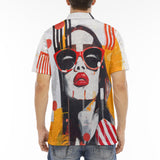 Men's Polo Shirt Woman with Red Sunglasses Abstract Art