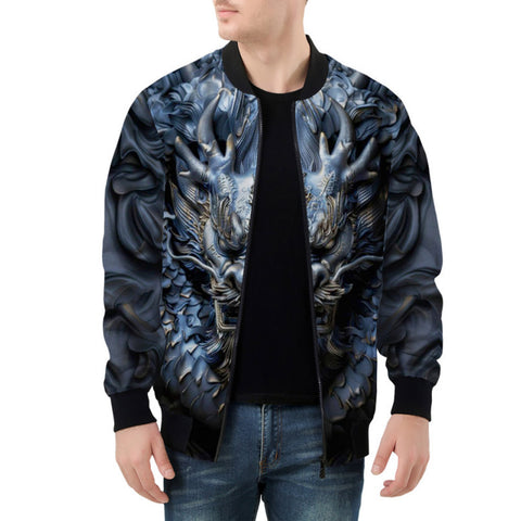 Bomber Jacket Dark Blue Chinese Dragon