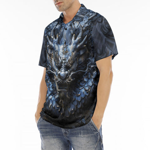 Men's Polo Shirt Dark Blue Chinese Dragon