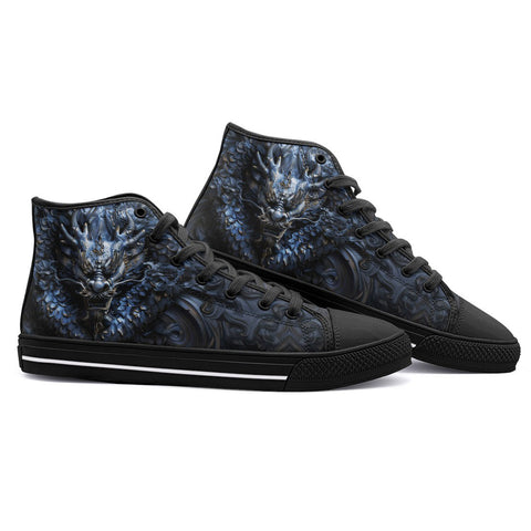 High-Top Canvas Shoes Dark Blue Chinese Dragon