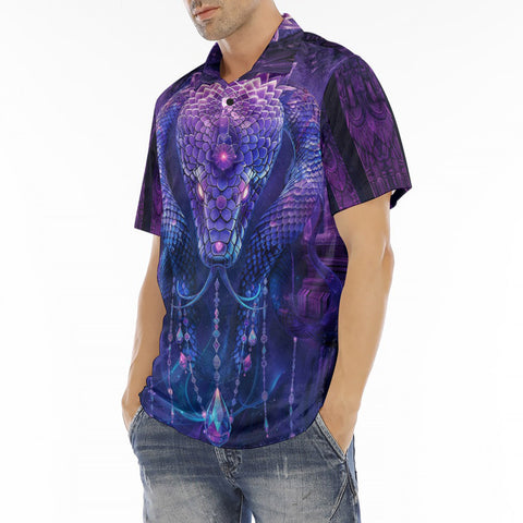 Men's Polo Shirt Mythical Neon Blue Cobra Artwork