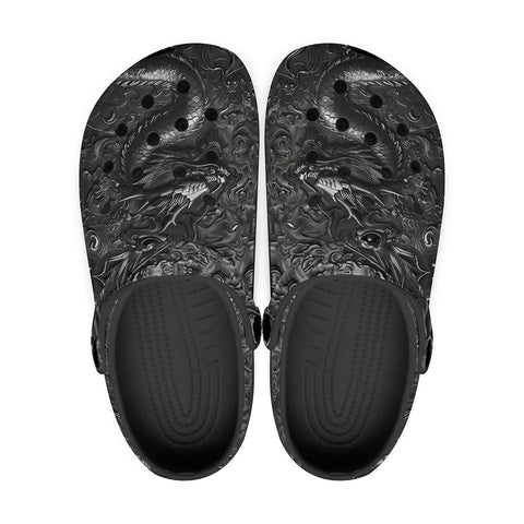 Classic Clogs Black Metal Embossed Chinese Dragon