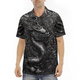 Men's Polo Shirt Black Metal Embossed Chinese Dragon