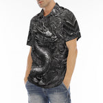 Men's Polo Shirt Black Metal Embossed Chinese Dragon