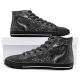 High-Top Canvas Shoes Black Metal Embossed Chinese Dragon