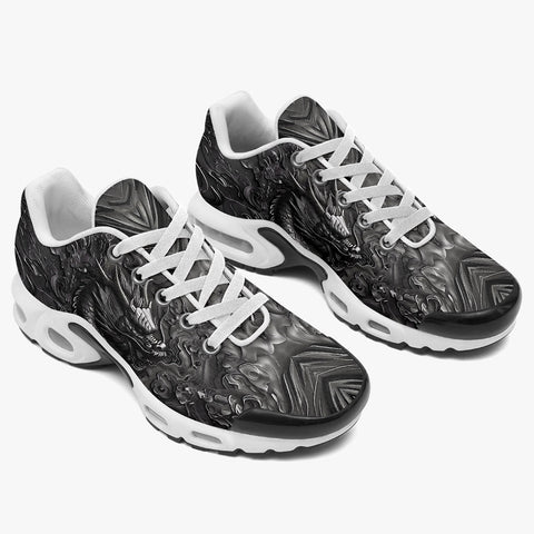 Air Cushion Sneakers Black Metal Embossed Chinese Dragon