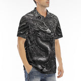 Men's Polo Shirt Black Metal Embossed Chinese Dragon