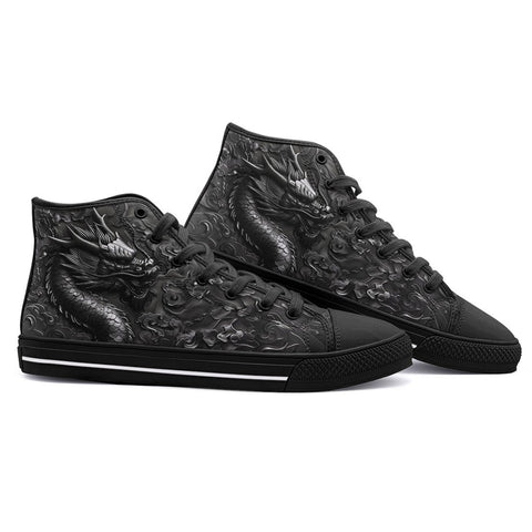 High-Top Canvas Shoes Black Metal Embossed Chinese Dragon