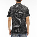 Men's Polo Shirt Black Metal Embossed Chinese Dragon