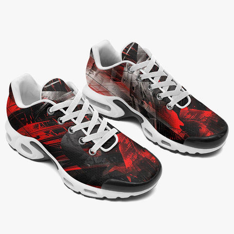 Air Cushion Sneakers Black and Red Abstraction