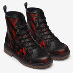 Leather Boots Black and Red Abstraction