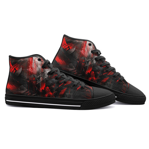 High-Top Canvas Shoes Black and Red Abstraction