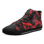 High-Top Canvas Shoes Red and Black Broken Lines and Shapes