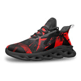 Sports Mesh Sneakers Red and Black Broken Lines and Shapes