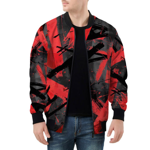 Bomber Jacket Red and Black Broken Lines and Shapes