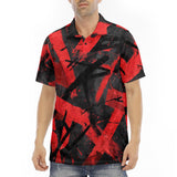 Men's Polo Shirt Red and Black Broken Lines and Shapes