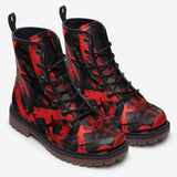 Leather Boots Red and Black Broken Lines and Shapes