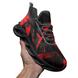 Sports Mesh Sneakers Red and Black Broken Lines and Shapes