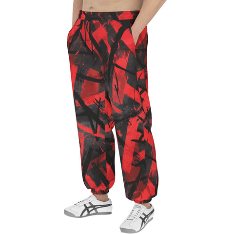 Men's Sweatpants Red and Black Broken Lines and Shapes