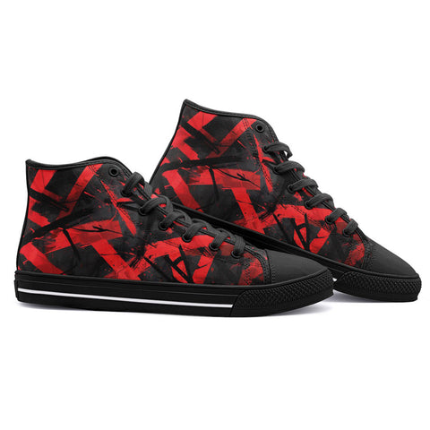 High-Top Canvas Shoes Red and Black Broken Lines and Shapes