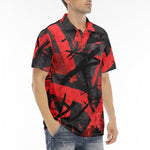 Men's Polo Shirt Red and Black Broken Lines and Shapes