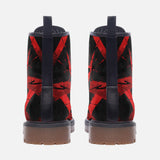 Leather Boots Red and Black Broken Lines and Shapes