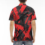 Men's Polo Shirt Red and Black Broken Lines and Shapes