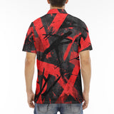 Men's Polo Shirt Red and Black Broken Lines and Shapes