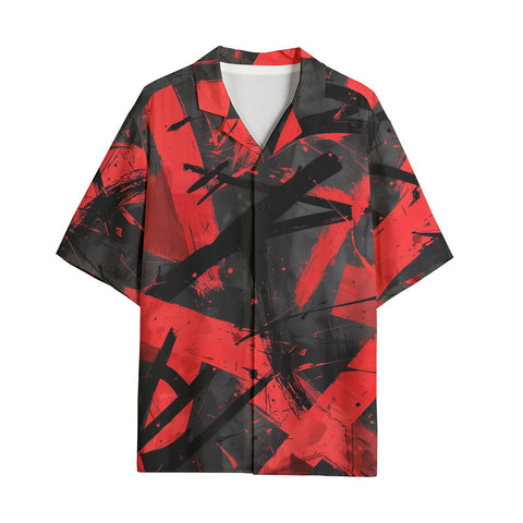 Hawaiian Shirt Red and Black Broken Lines and Shapes