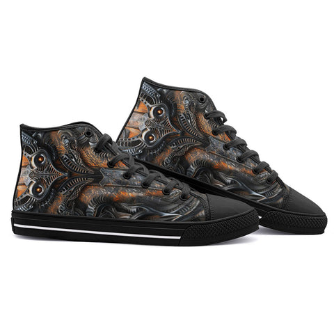 High-Top Canvas Shoes Mystical Carved Wooden Art