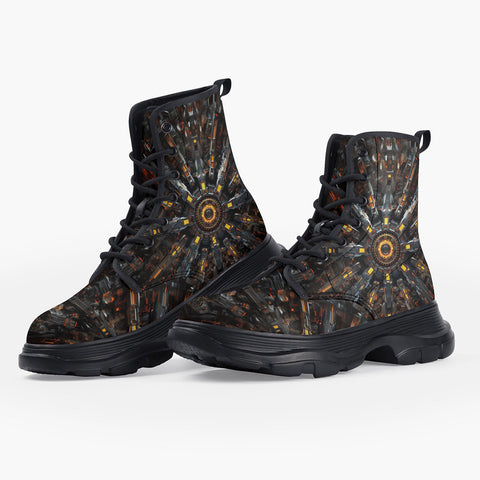 Casual Leather Chunky Boots Futuristic Shapes Fractal Abstraction