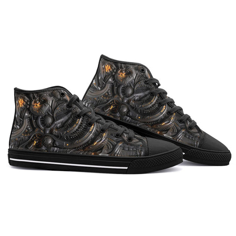 High-Top Canvas Shoes Biomechanical Art Style